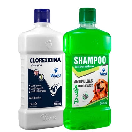 Shampoo veterinário clorexidina e antiparasitário para pets