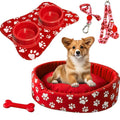Kit cama pet vermelho com comedouro e peitoral