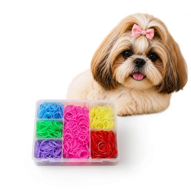 Caixa Organizadora com 600 Elásticos Coloridos para Penteado Pet